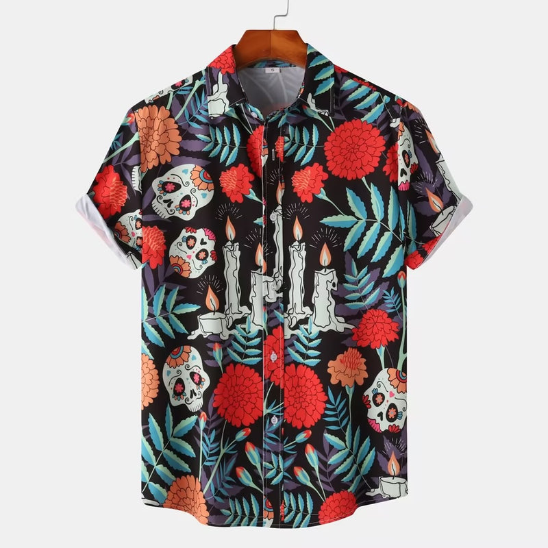 MEN'S CASUAL PRINTED SHORT SLEEVED SHIRT BEACH SHIRT