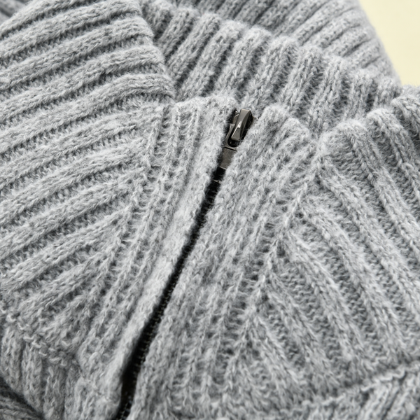 Modischer Herren-Strickpullover mit Stehkragen, einfarbig, gestreift, langen Ärmeln und mittlerer Länge
