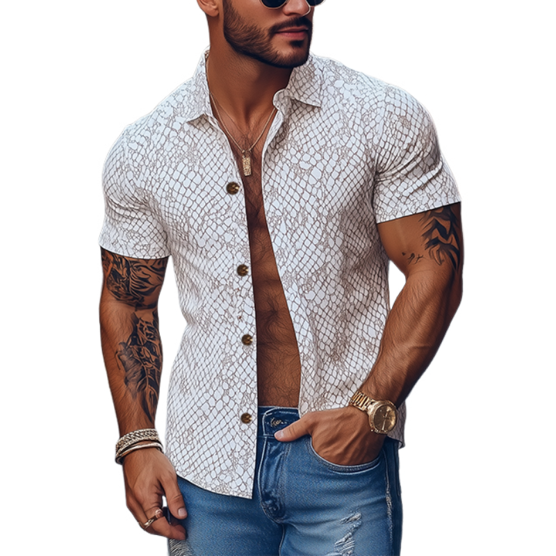 Stilvolles, klassisches Slim Fit-Kurzarmhemd mit Schlangenstruktur-Print für Herren