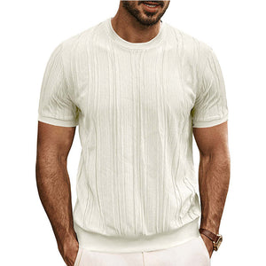 Men's Casual Round Neck Textured Short Sleeve T-Shirt