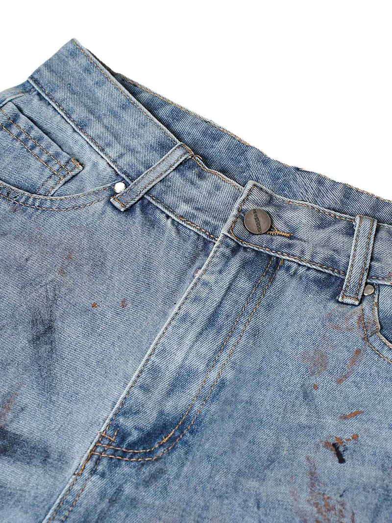 Washed Distressed Dirty-Dyed Ripped Denim Shorts