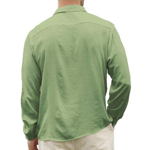 Men's Light Green Ice Silk Casual Skin-friendly Long-sleeved Shirt