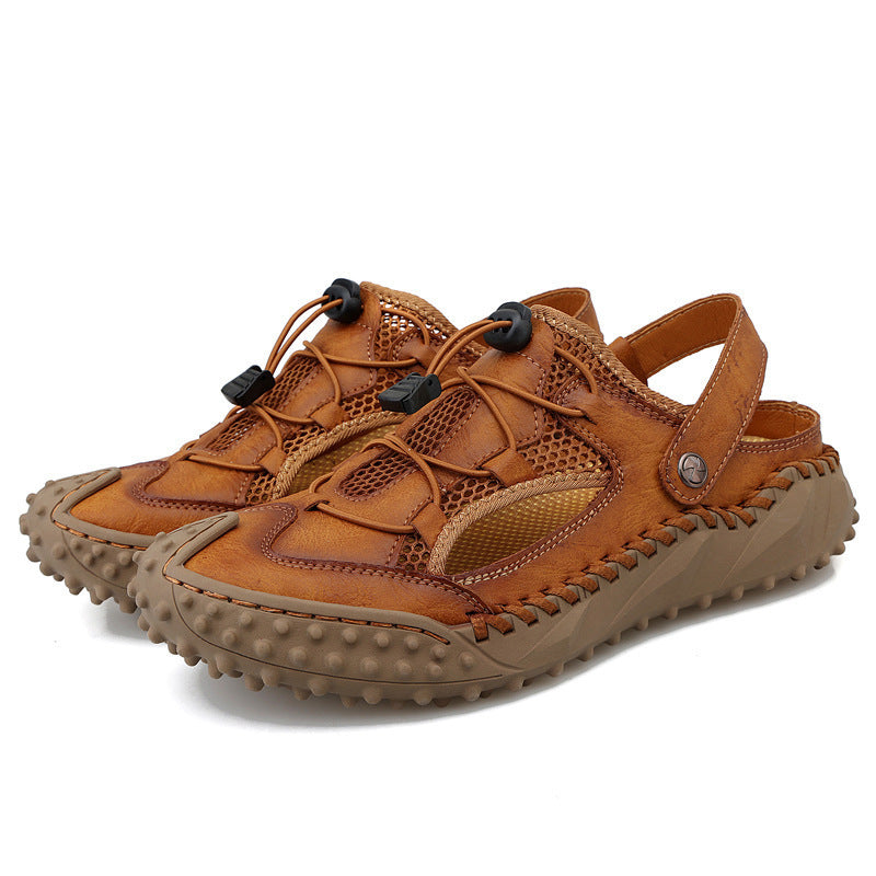 MEN'S SOFT SOLE SOFT LEATHER CLIP MESH CASUAL BEACH SANDALS