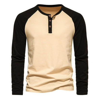 Men's Button Down Colorblock Raglan Long Sleeve Henley