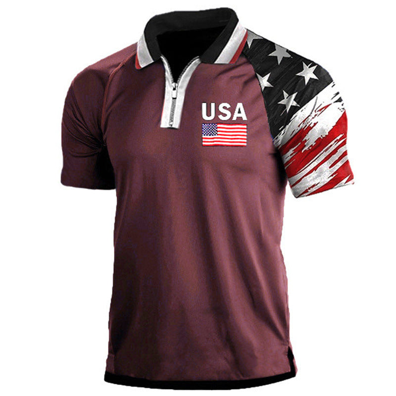 USA FLAG PATCHWORK RAGLAN GRAPHIC POLO SHIRT