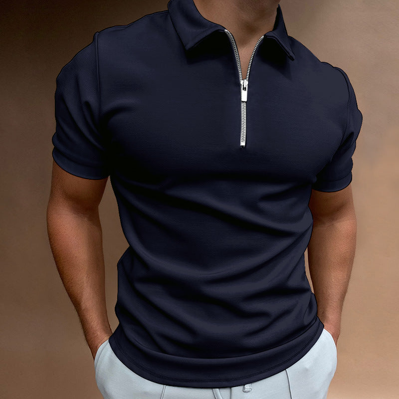 5XL Men's Solid Color Zipper Neck Casual POLO Shirt