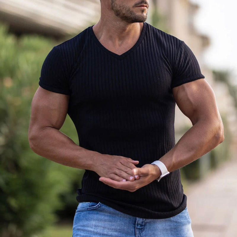 V-NECK CASUAL SPORTS BREATHABLE SWEAT WICKING SHORT SLEEVED T-SHIRT