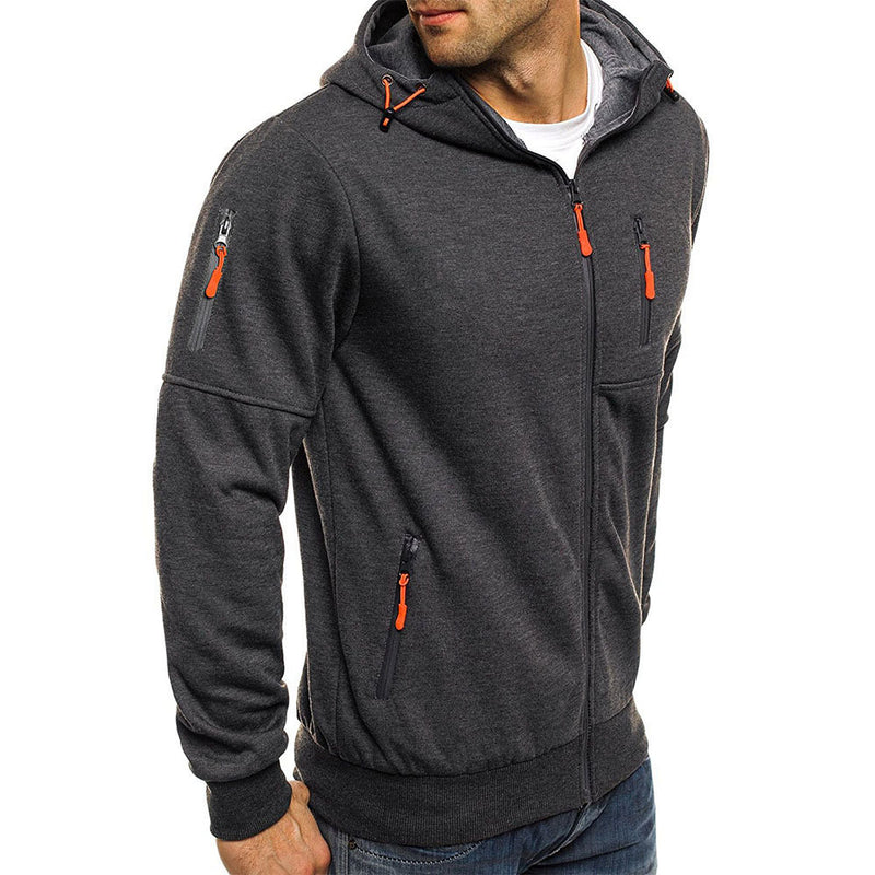 STYLE SWEATSHIRT WITH MULTIPLE ZIPPERS AND POCKETS MEN'S SPORTS HOODED