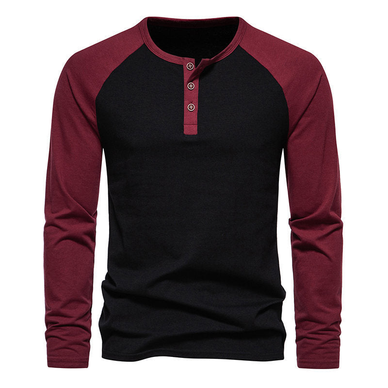 Men's Button Down Colorblock Raglan Long Sleeve Henley