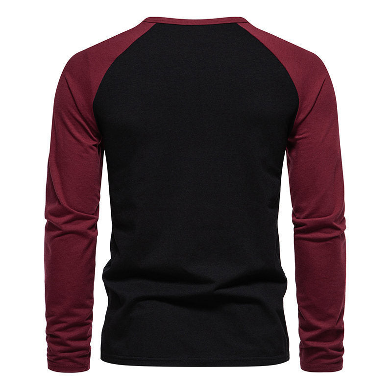 Men's Button Down Colorblock Raglan Long Sleeve Henley