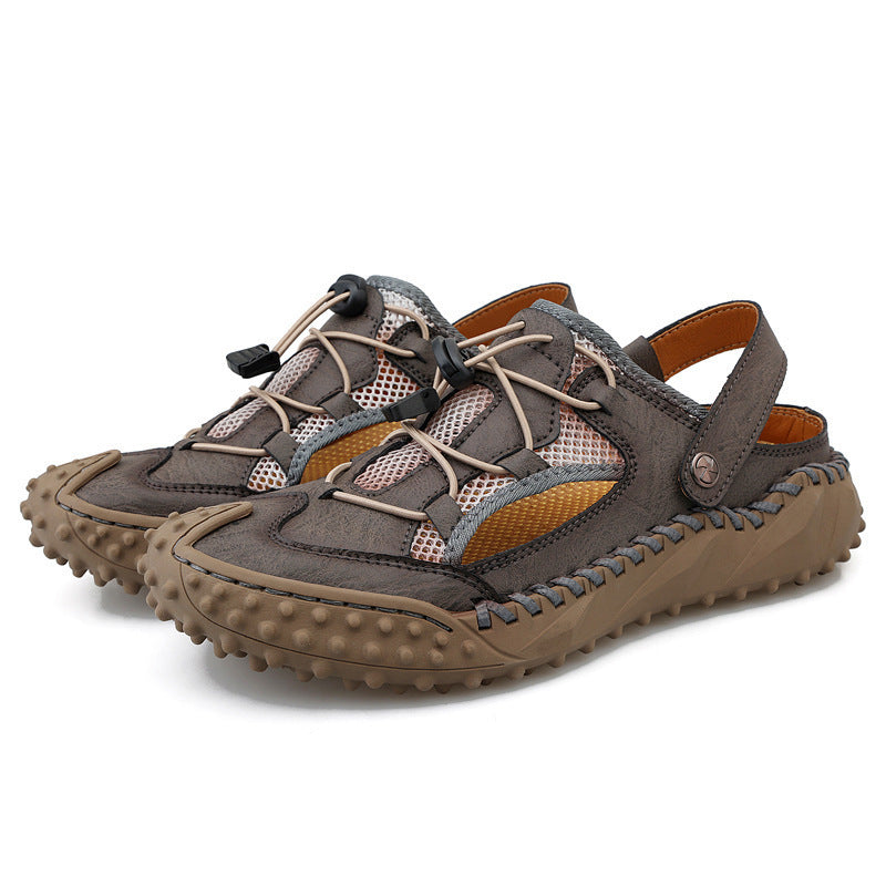 MEN'S SOFT SOLE SOFT LEATHER CLIP MESH CASUAL BEACH SANDALS