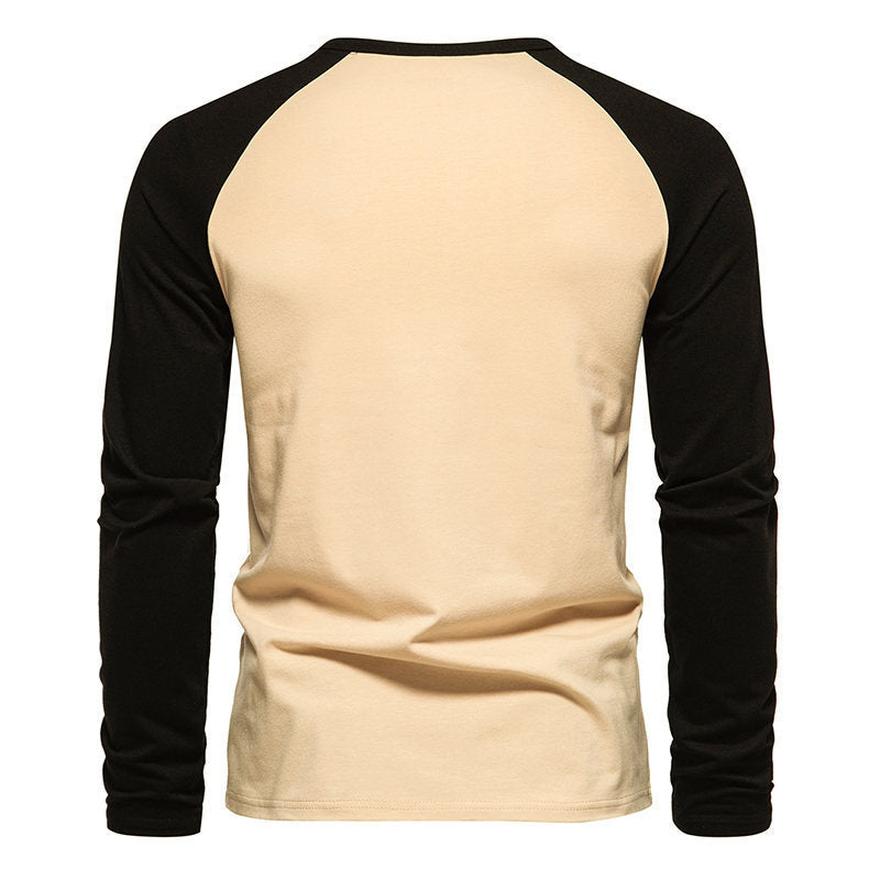 Men's Button Down Colorblock Raglan Long Sleeve Henley