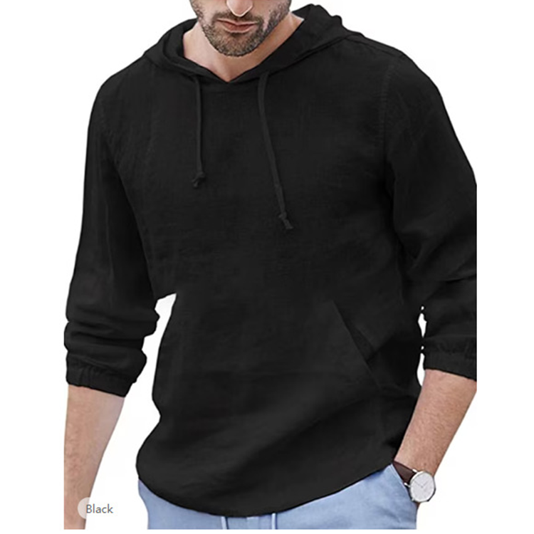 Men's Solid Color Cotton Linen Thin Hooded Sweatshirt