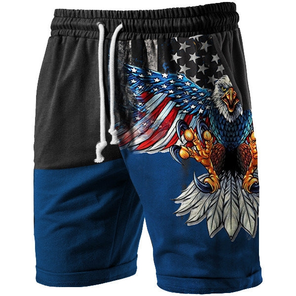 Men's American Flag Eagle Print Elastic Drawstring Shorts