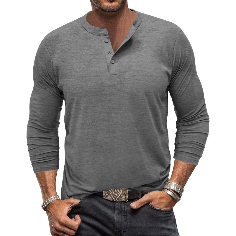 Men's Round Neck Button Down Long Sleeve Henley