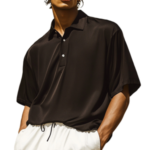 Stilvolles, übergroßes Poloshirt mit kurzen Ärmeln und Satin-Revers für Herren