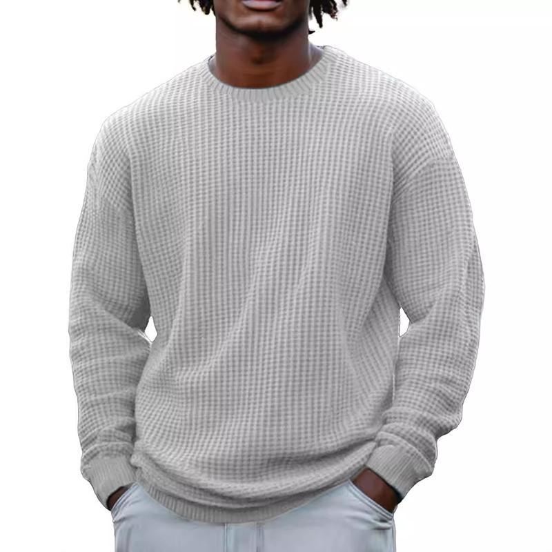 Einfarbiges, langärmliges Sweatshirt mit Waffelmuster und Rundhalsausschnitt für Herren
