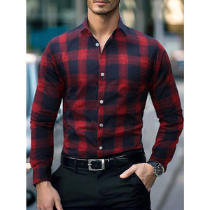 Men's Casual Plaid Long-Sleeved Shirt