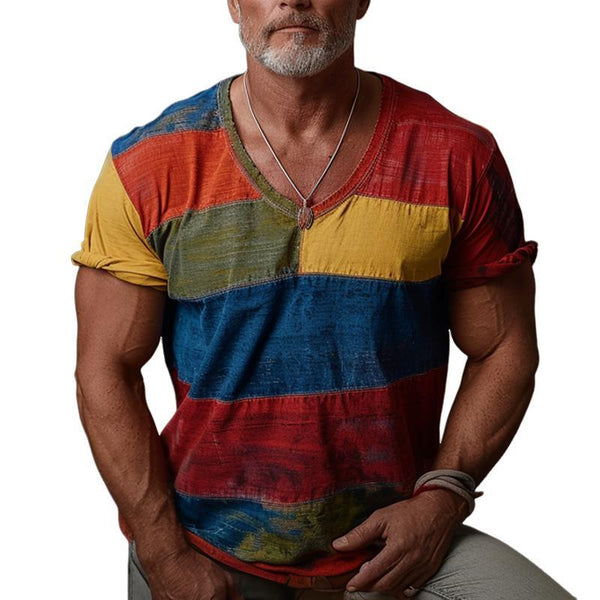Men's Colorblock V-Neck Short Sleeve T-Shirt