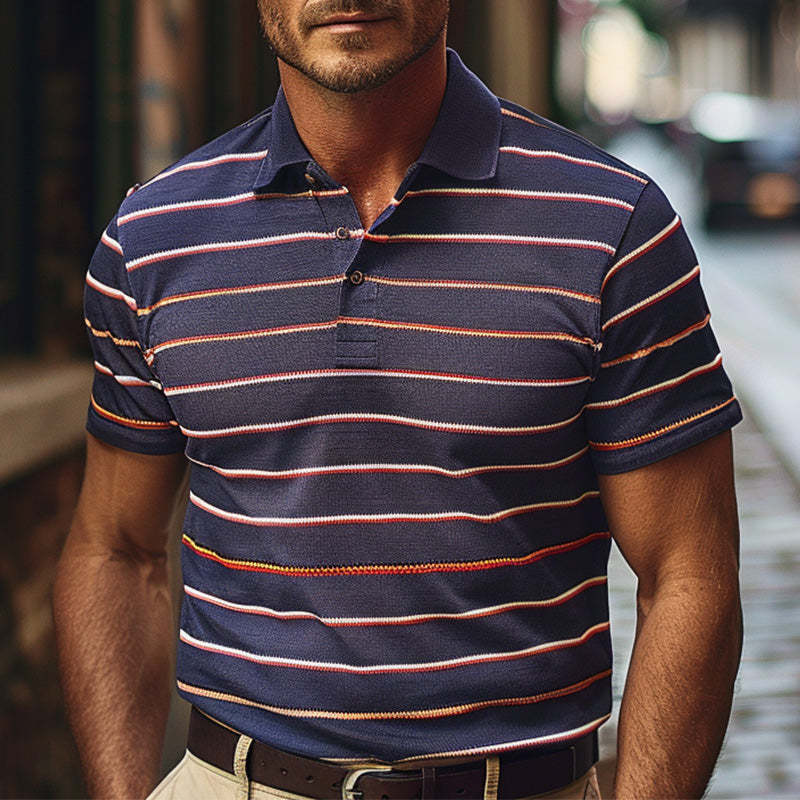 Lässiges, kurzärmliges, atmungsaktives Poloshirt mit Streifenmuster für Herren