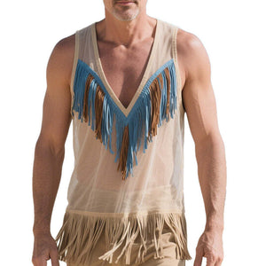 Men's Spring Fashion Suede Tassel Thin Tank Top