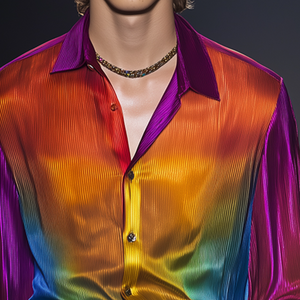 Herren Retro Casual Rainbow Print Leichtes Revers Langarmhemd