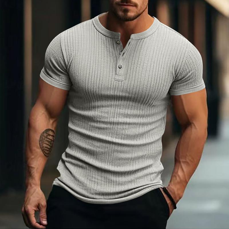Men's Casual Stretch Knit Short Sleeve Henley T-Shirt