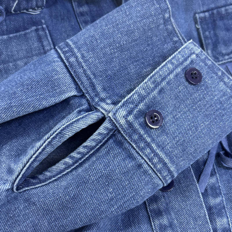 Herren Retro Western Cowboy Quastenstich Denim Langarmhemd