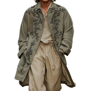 Men's Western Vintage Embroidered Long Sleeve Trench Coat