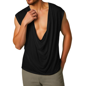 Men's Casual V Neck Cotton Draped Pleated Loose Tank Top
