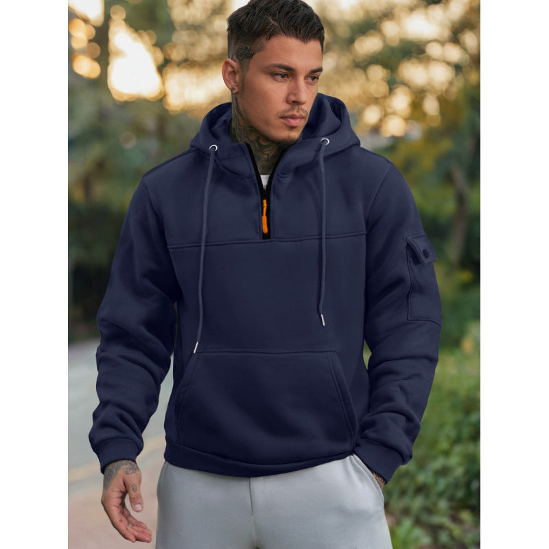 MEN'S CASUAL SPORTS MULTI POCKET ZIPPER HOODED LONG SLEEVED SWEATSHIRT