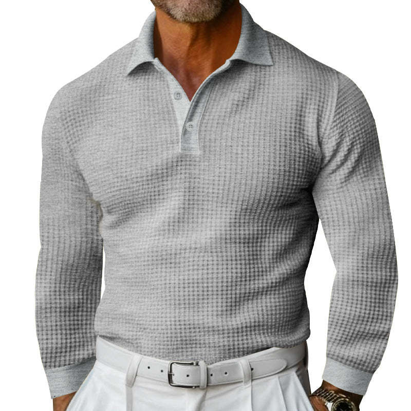 Lässiges Poloshirt mit Waffelmuster und langen Ärmeln für Herren 