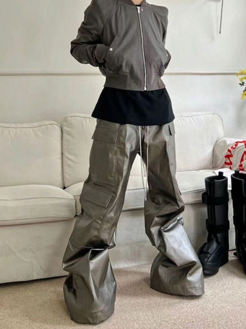 RO Style Matte Coated Leather Baggy Trousers