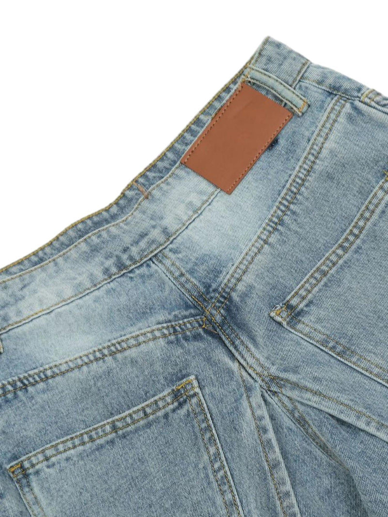 Reverse Design Patchwork Washed Jeans