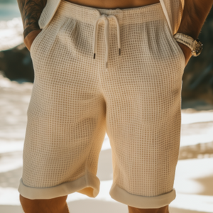 Men's Classic Casual Elastic Waist Knee Length Waffle Shorts