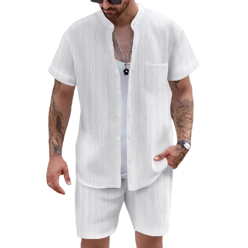Lässiges Resort-Set mit Kurzarm-Shorts für Herren, zweiteilig