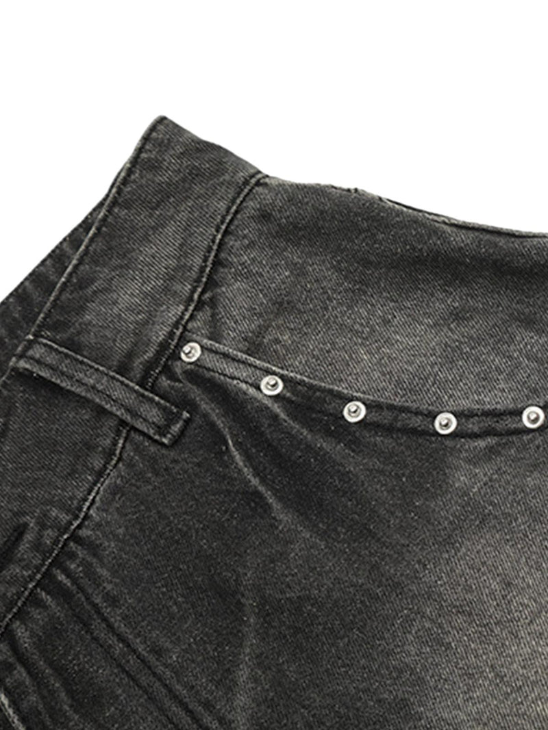 Vintage Washed Gradient Rivet Denim Jorts