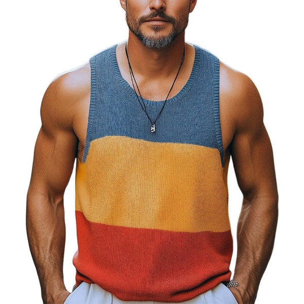 Men's Summer Fashion Colorblock Knitted Tank Top