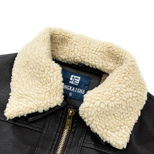 Men's Casual Plush Lapel Leather Jacket