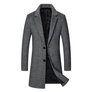 Men's Mid-length Lapel Plaid Woolen Coat
