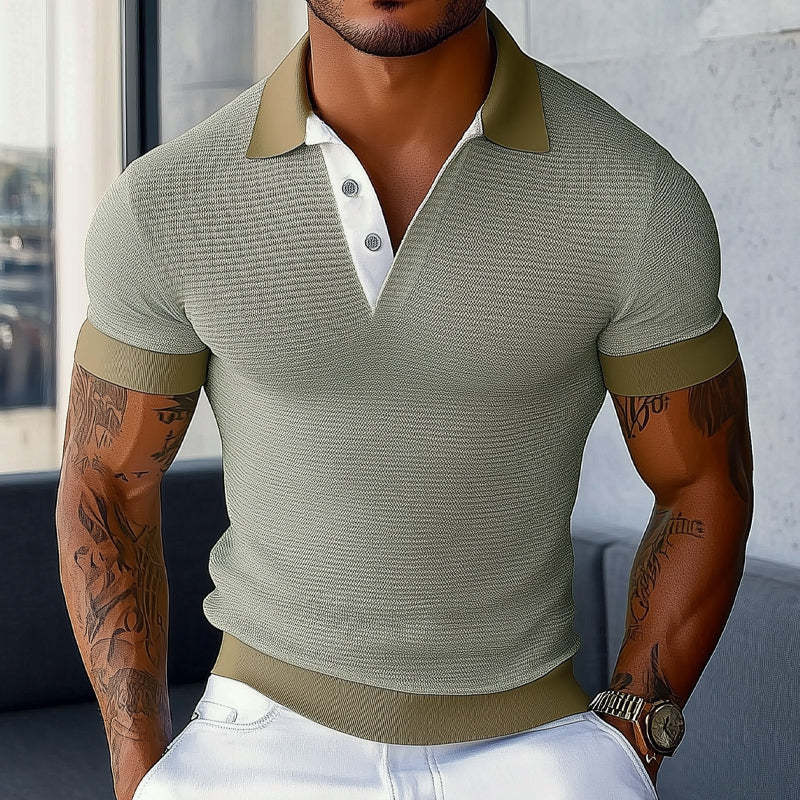 Herren Sommer Basic Strick Slim Poloshirt