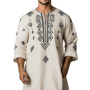 Men's Simple Geometric Printed Long Sleeve T-Shirt