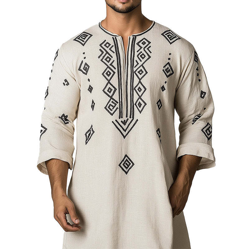 Herren-T-Shirt mit schlichtem, geometrischem Aufdruck und langen Ärmeln
