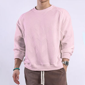 Men's Solid Color Textured Round Neck Long Sleeve T-shirt