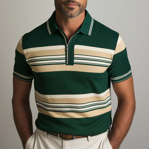 Men's Spring Fashion Contrast Print Short Sleeve Polo Shirt