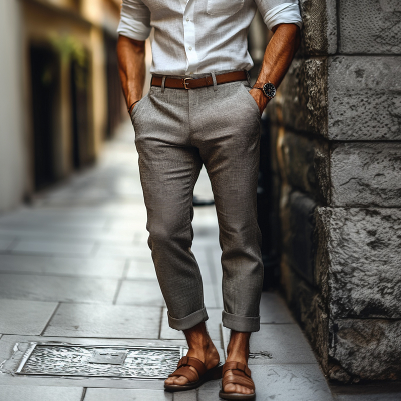 Lässige, bequeme Anzughose aus Baumwollleinen im Slim Fit für Herren