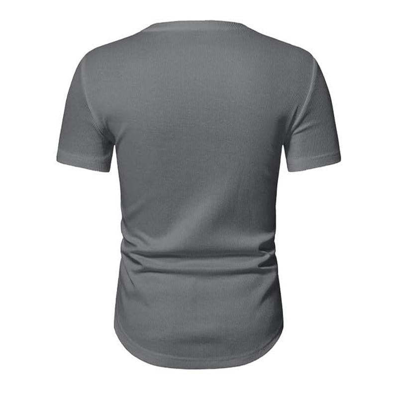 Einfarbiges, gestricktes Kurzarm-T-Shirt mit V-Ausschnitt für Herren