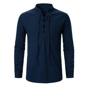 Men's Cotton And Linen Lace-up Casual Long-sleeved Shirt