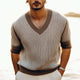 Men's Summer V-neck Thin Knitted Short-sleeved T-shirt