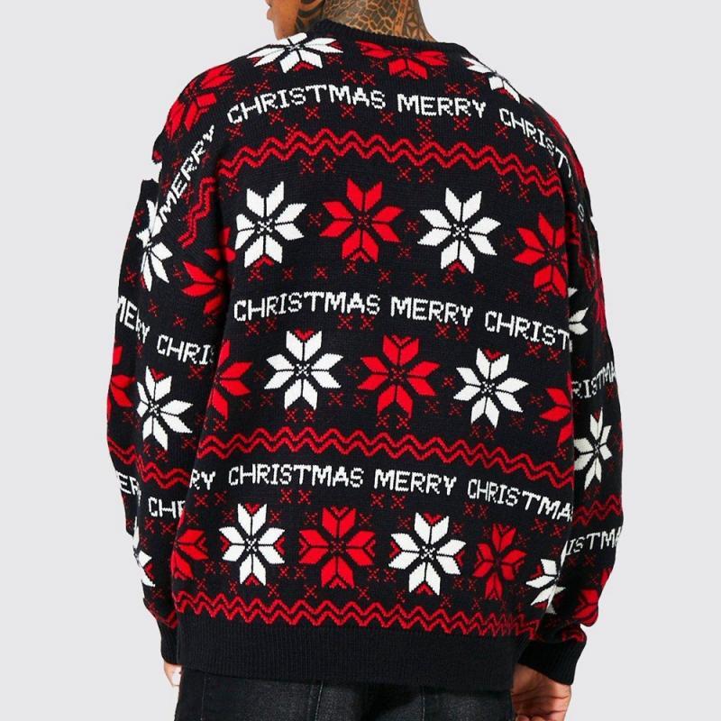 Lässiger Weihnachts-Jacquard-Strickpullover mit Rundhalsausschnitt für Herren